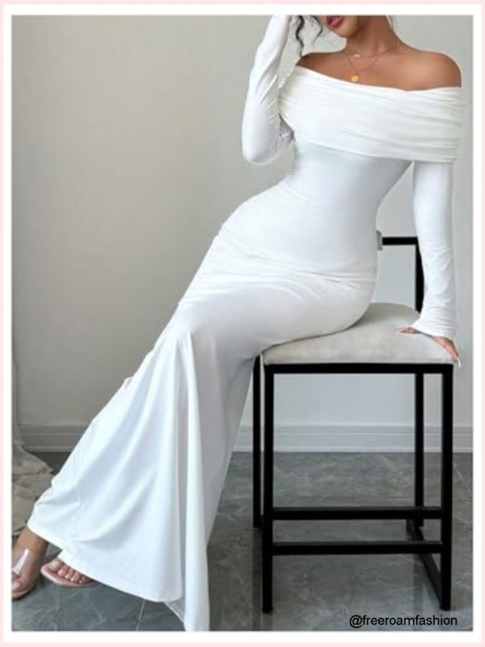 Long Sleeve Off Shoulder Bodycon Maxi Dress for Cocktail Prom Events - Picture 5 of 6